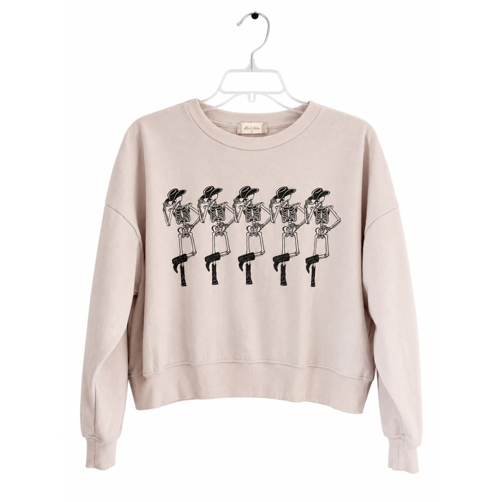 Altar'd State Dancing Cowboy Skeleton Graphic Sweatshirt Beige Women's XS ST1109